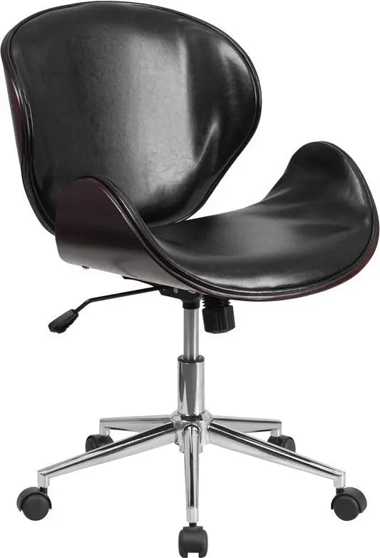 Brittany Mid-Back Mahogany Wood Swivel Conference Chair in Black Leather iHome Studio