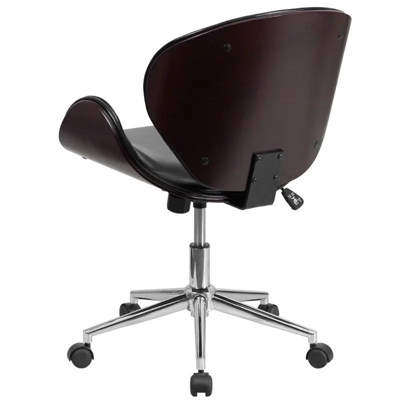 Brittany Mid-Back Mahogany Wood Swivel Conference Chair in Black Leather iHome Studio