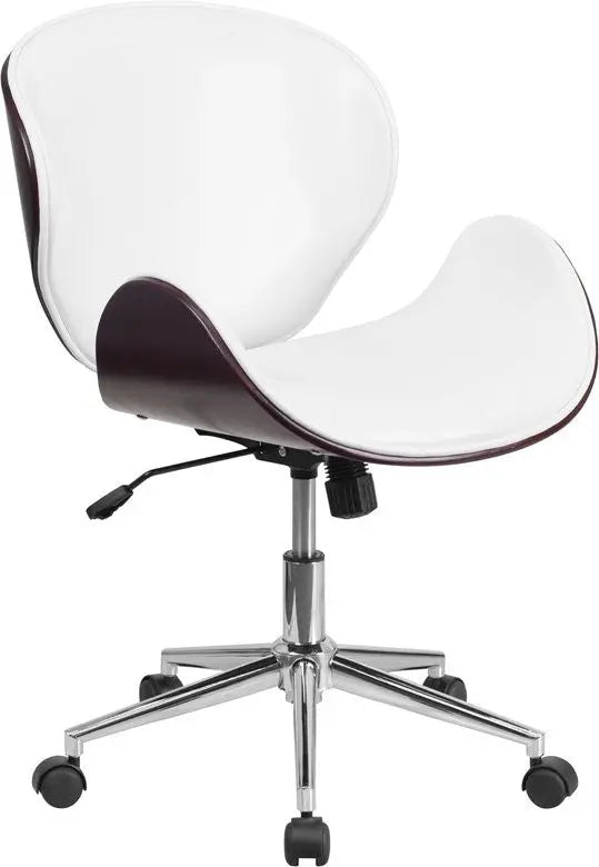 Brittany Mid-Back Mahogany Wood Swivel Conference Chair in White Leather iHome Studio