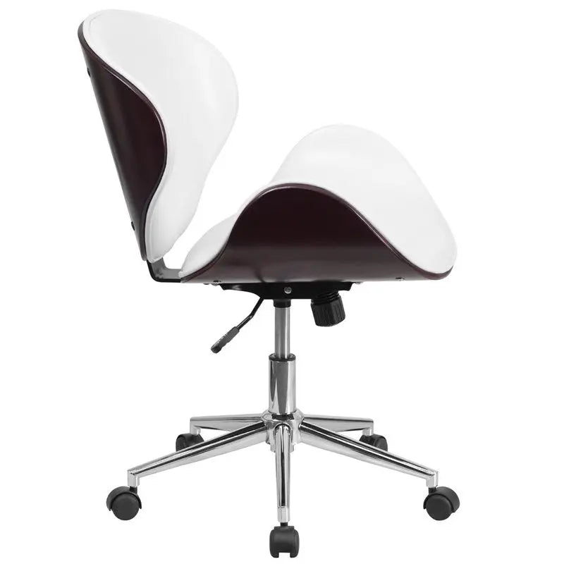 Brittany Mid-Back Mahogany Wood Swivel Conference Chair in White Leather iHome Studio