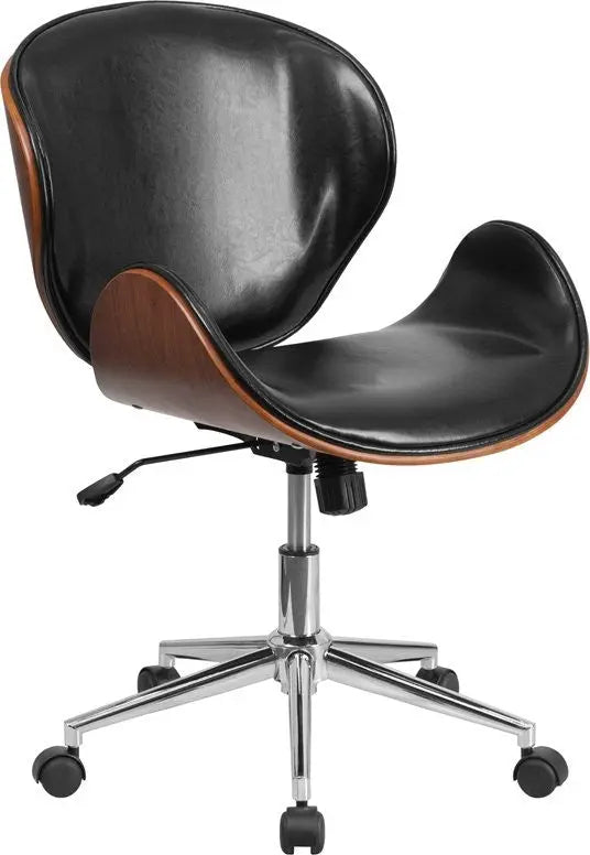 Brittany Mid-Back Walnut Wood Swivel Conference Chair in Black Leather iHome Studio