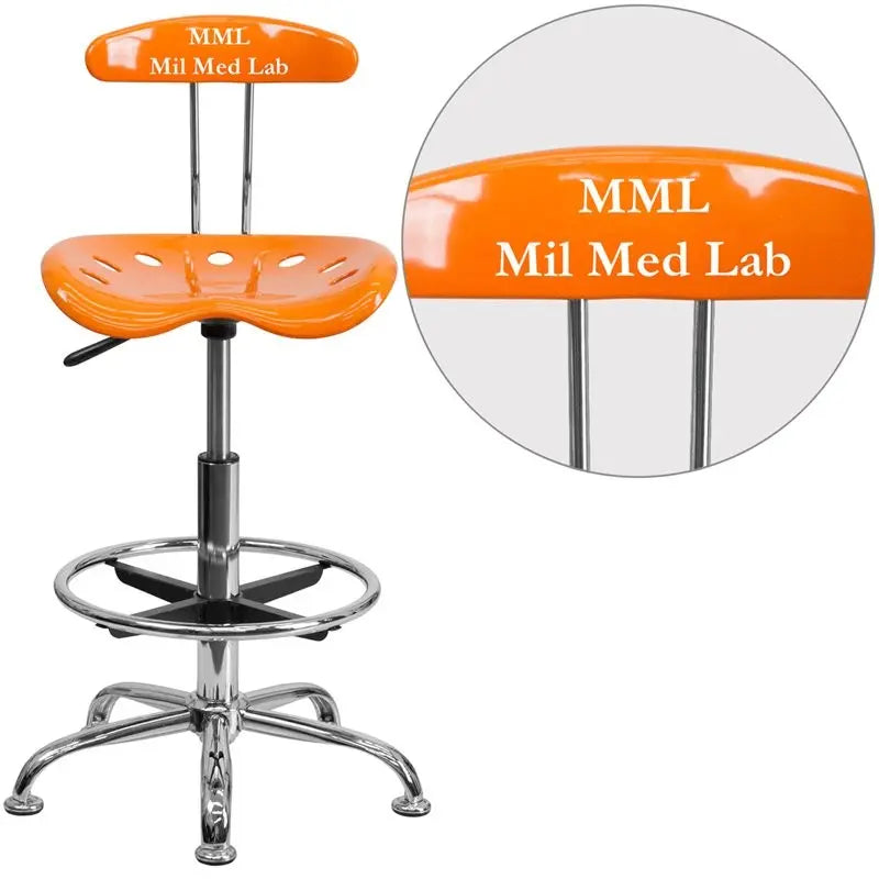 Brittany Personalized Orange Professional Drafting Stool w/Tractor Seat iHome Studio