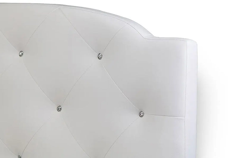 Canterbury White Leather Platform Bed w/Crystal Tufted Headboard (Full) iHome Studio