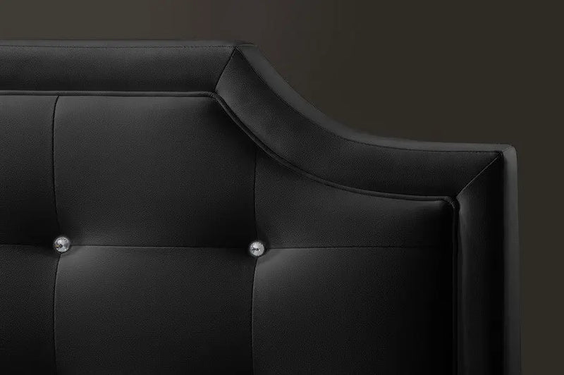 Carlotta Black Faux Leather Platform Bed w/Upholstered Headboard (King) iHome Studio