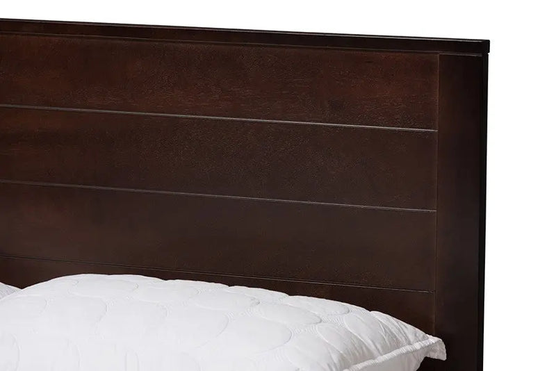 Catalina Dark Brown Finished Wood Platform Bed w/Headboard Panelling (Full) iHome Studio