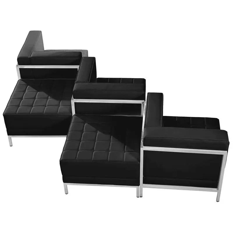Chancellor "Gwen" Black Leather Chair & Ottoman Set 5, 5pcs iHome Studio