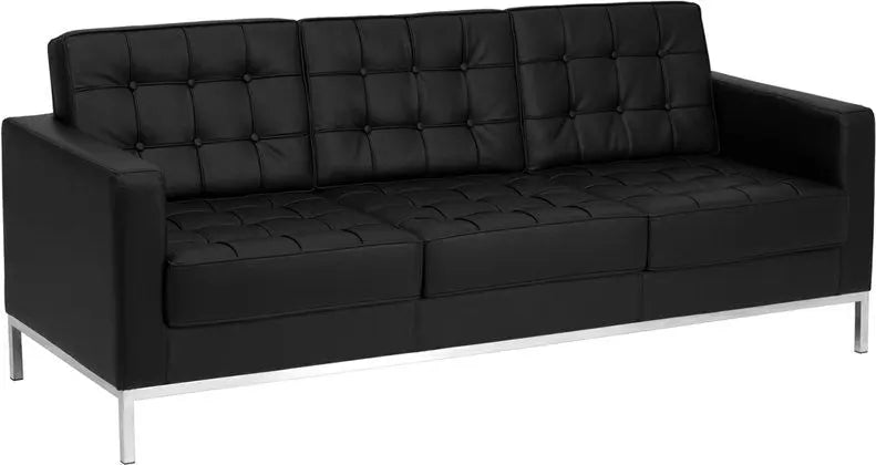 Chancellor "Iris" Black Leather Sofa with Stainless Steel Frame iHome Studio