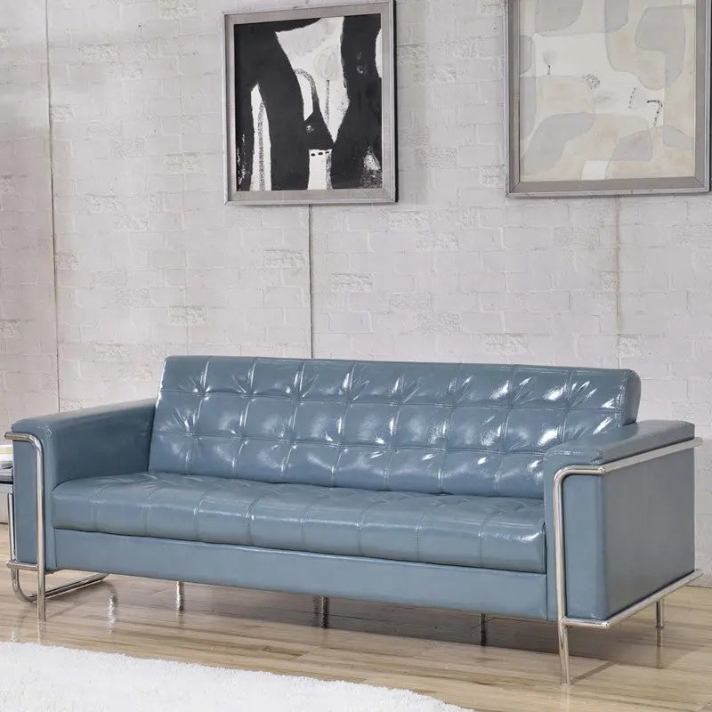 Chancellor "Irma" Gray Leather Sofa with Encasing Frame iHome Studio