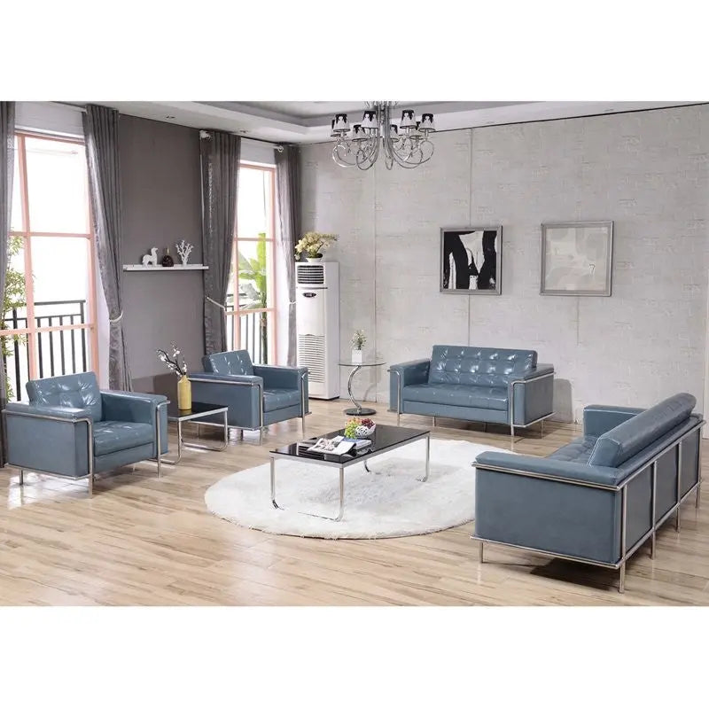 Chancellor "Irma" Gray Leather Sofa with Encasing Frame iHome Studio