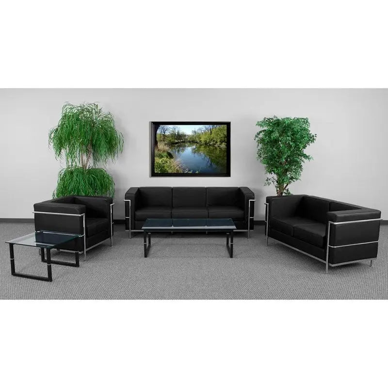 Chancellor "Jacy" Black Leather Durable  Reception/Guest Chair w/Encasing Frame iHome Studio