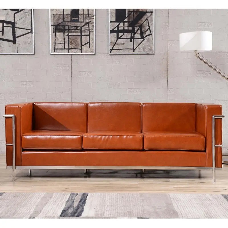 Chancellor "Jacy" Cognac Leather Sofa with Encasing Frame iHome Studio