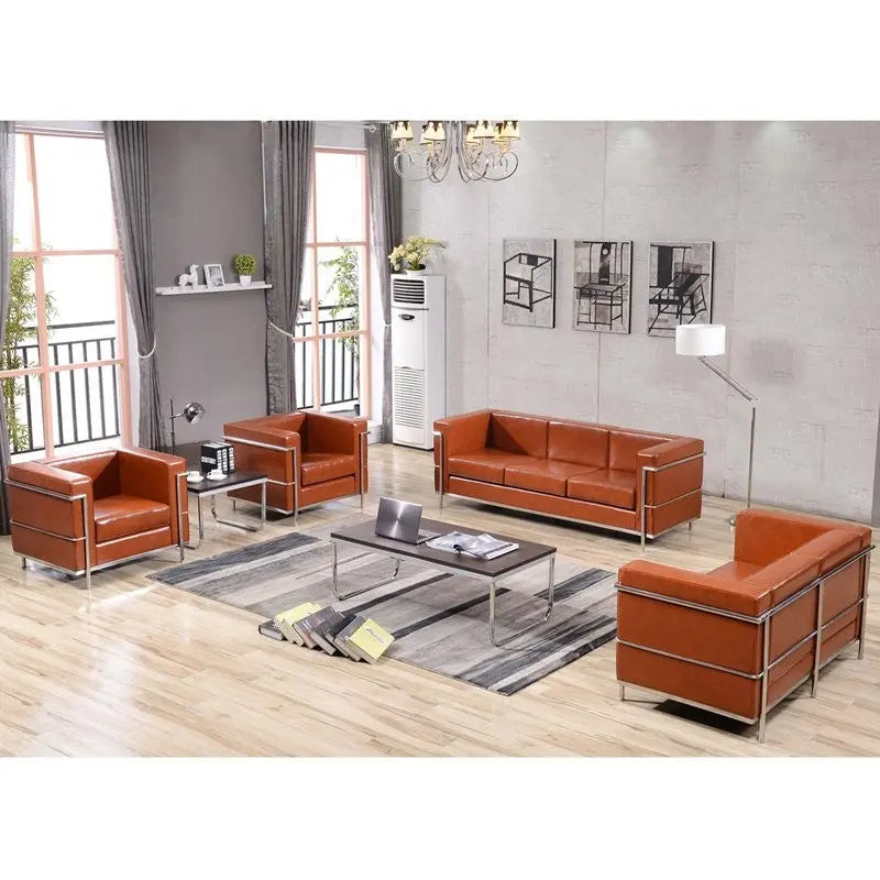 Chancellor "Jacy" Cognac Leather Sofa with Encasing Frame iHome Studio