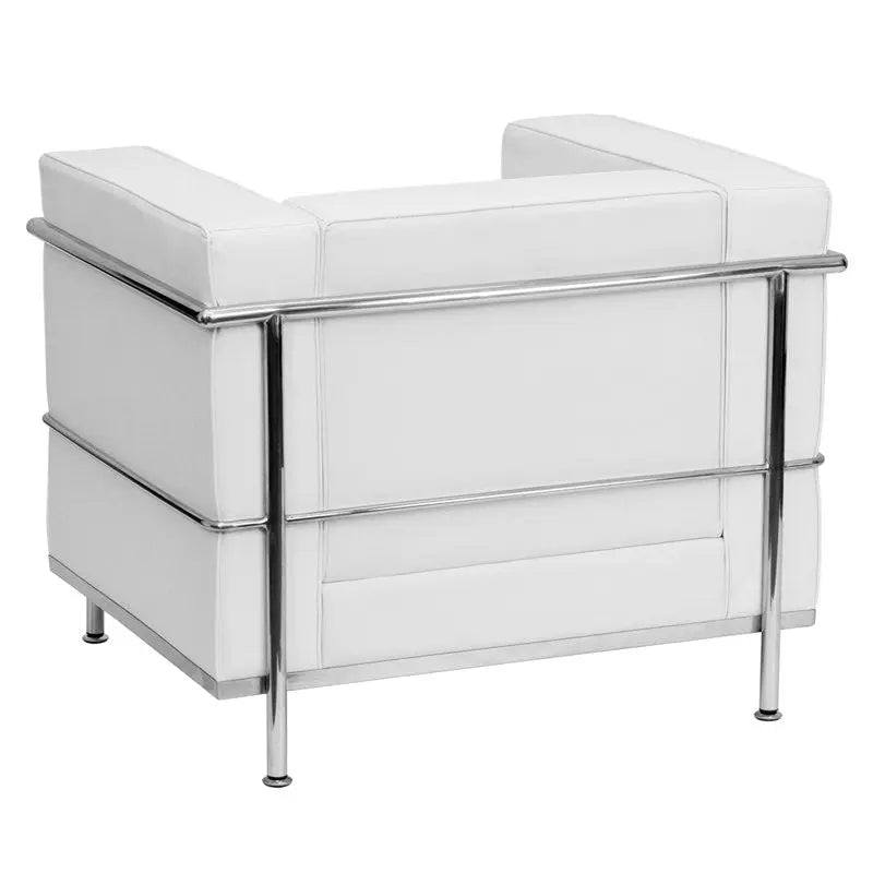 Chancellor "Jacy" White Leather Modern Reception/Guest Chair w/Encasing Frame iHome Studio