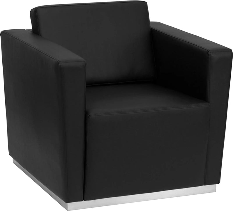 Chancellor "Jade" Black Leather Office Reception/Guest Chair w/Stainless Steel Base iHome Studio