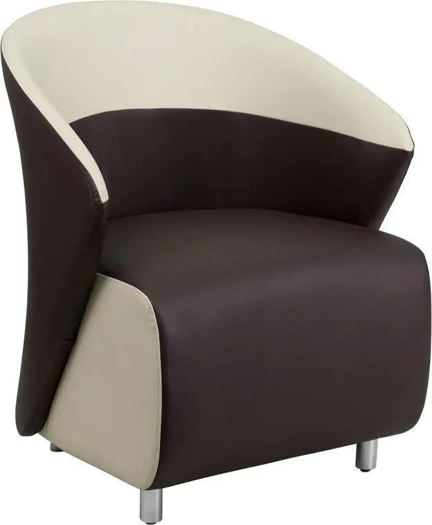 Chancellor Dark Brown Leather Lounge Chair with Beige Detailing & Curved Arms iHome Studio
