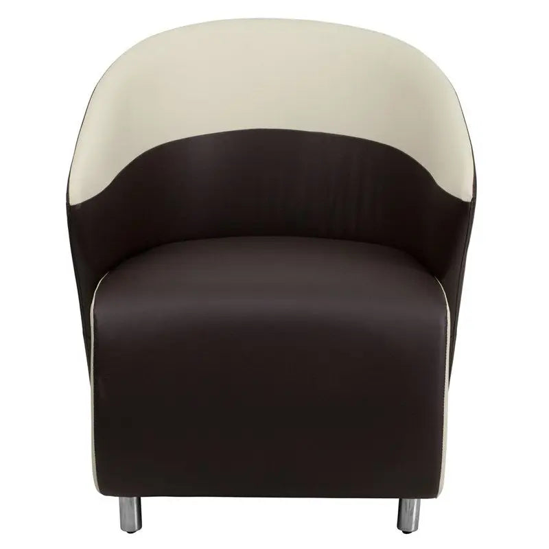 Chancellor Dark Brown Leather Lounge Chair with Beige Detailing & Curved Arms iHome Studio