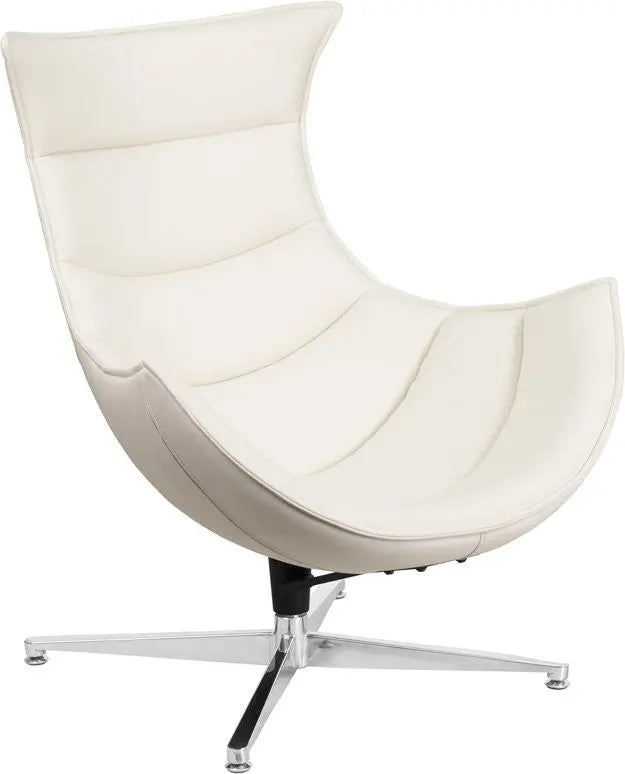 Chancellor White Leather Swivel Modern Reception/Guest Cocoon Chair iHome Studio