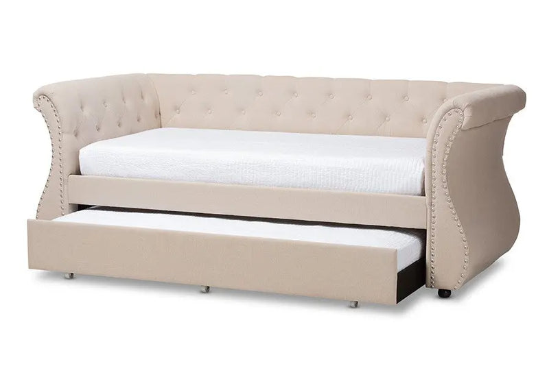 Cherine Beige Fabric Upholstered Daybed w/Trundle (Twin) iHome Studio
