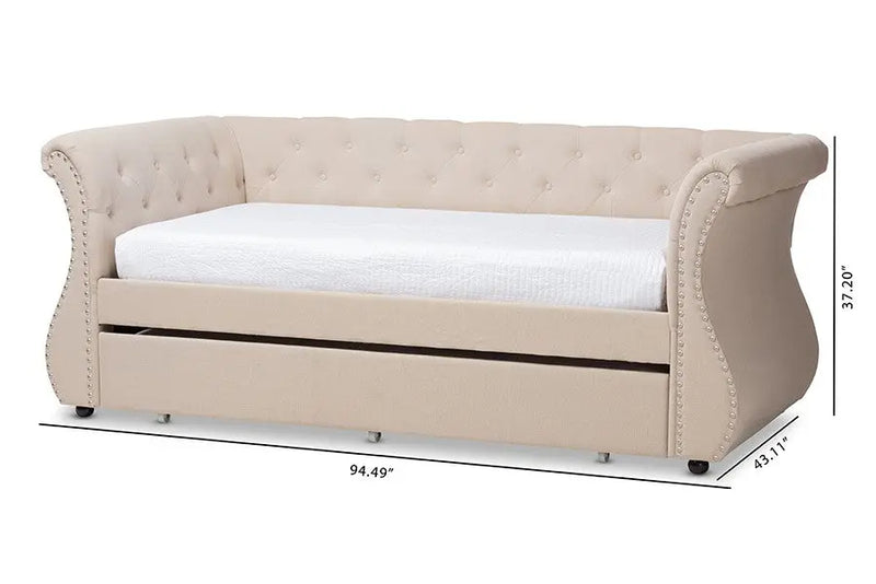 Cherine Beige Fabric Upholstered Daybed w/Trundle (Twin) iHome Studio