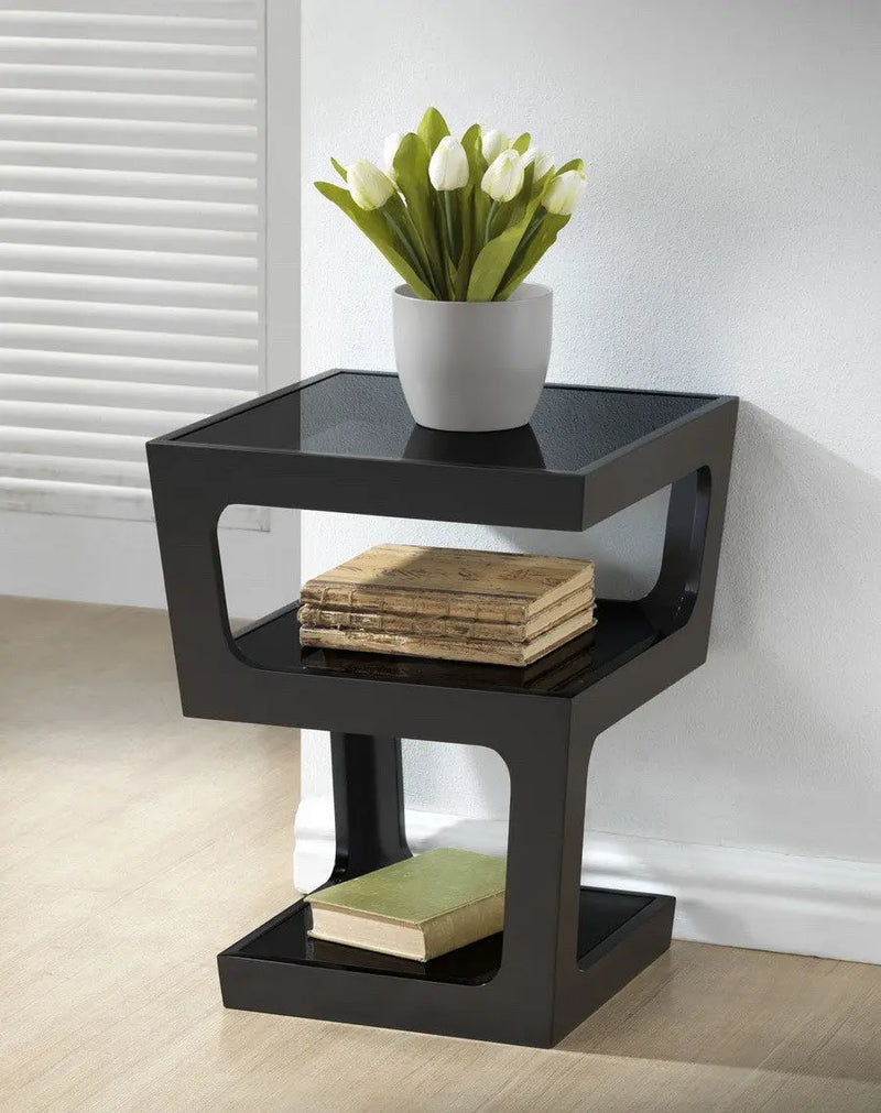 Clara Black Modern End Table with 3-Tiered Glass Shelves iHome Studio