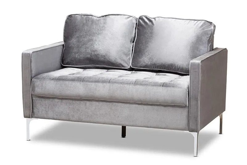 Clara Grey Velvet Fabric Upholstered 2-Seater Loveseat iHome Studio