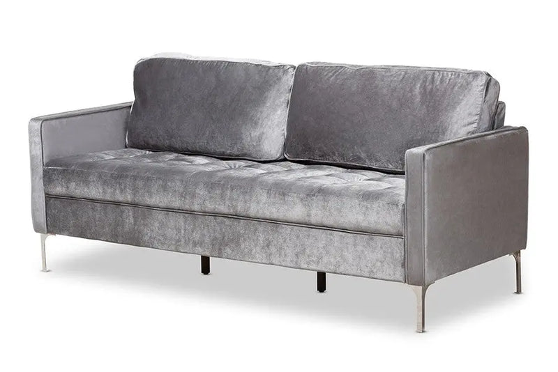Clara Grey Velvet Fabric Upholstered 3-Seater Sofa iHome Studio