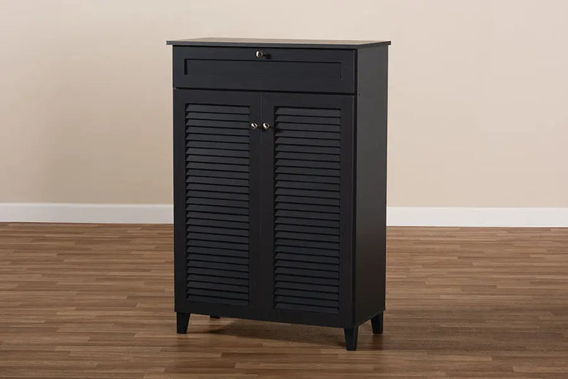 Clevedon Dark Grey Finished 5-Shelf Wood Shoe Storage Cabinet w/Drawer iHome Studio