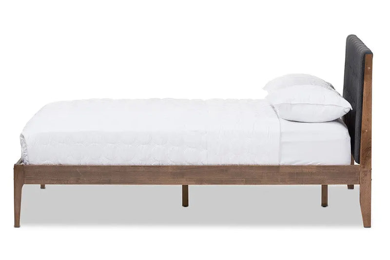 Clifford Dark Grey Fabric & Brown Finish Wood Platform Bed w/Tapered Legs (King) iHome Studio
