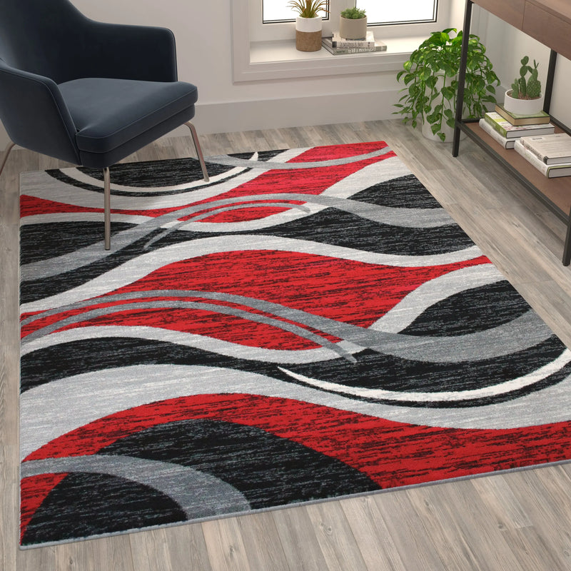 Clifton Collection 5' x 7' Red Rippled Olefin Area Rug with Jute Backing iHome Studio