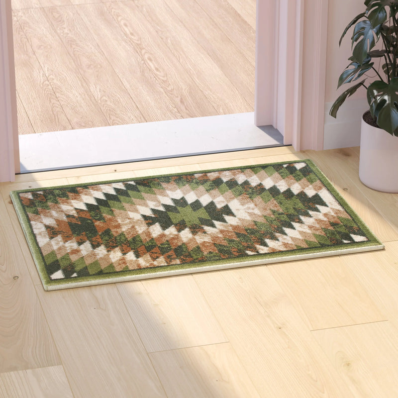 Clifton Collection Southwestern Type 2 2' x 3' Green Area Rug - Olefin Rug with Jute Backing iHome Studio