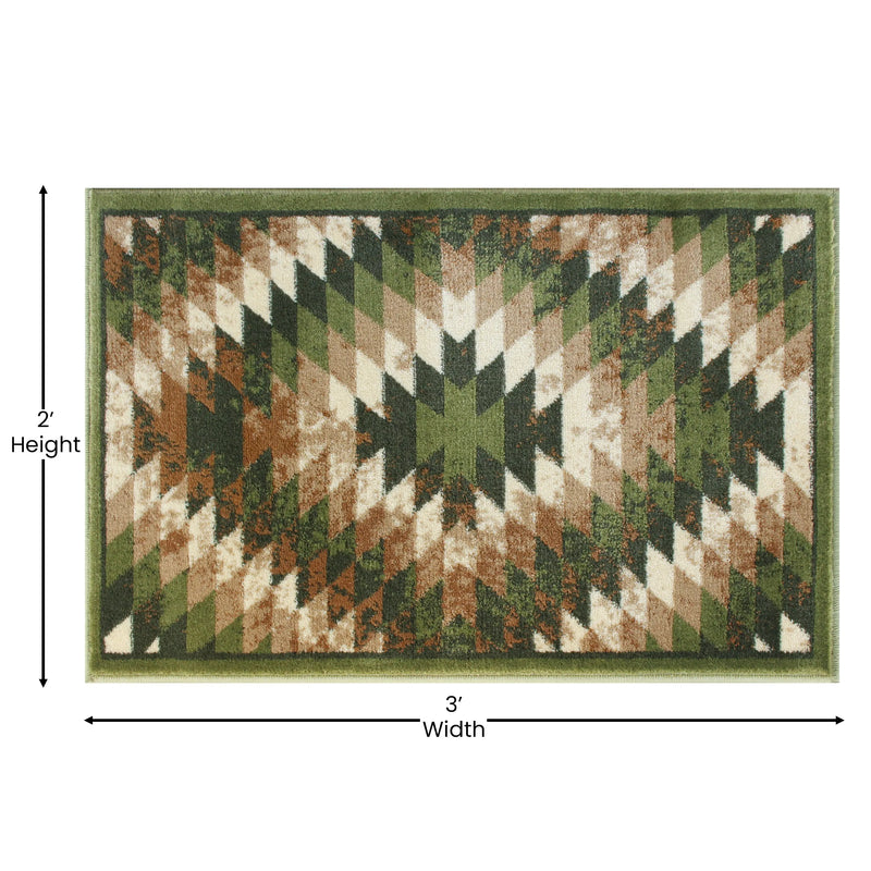 Clifton Collection Southwestern Type 2 2' x 3' Green Area Rug - Olefin Rug with Jute Backing iHome Studio