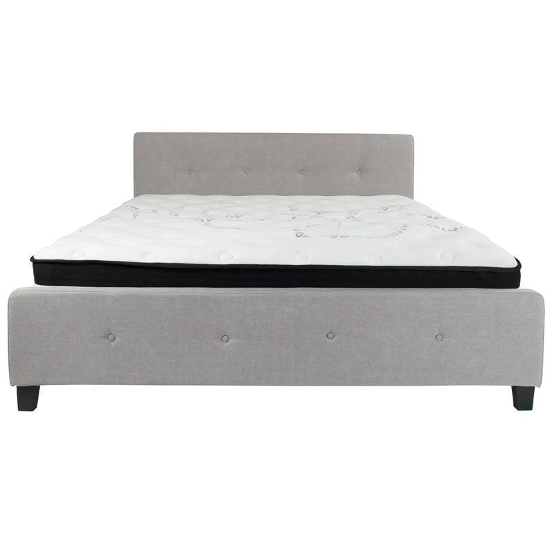 Collette Tufted Upholstered Platform Bed, Light Gray w/Mattress (King) iHome Studio