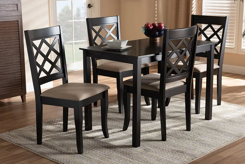 Concord Sand Fabric Upholstered Espresso Brown Finished 5pcs Wood Dining Set iHome Studio