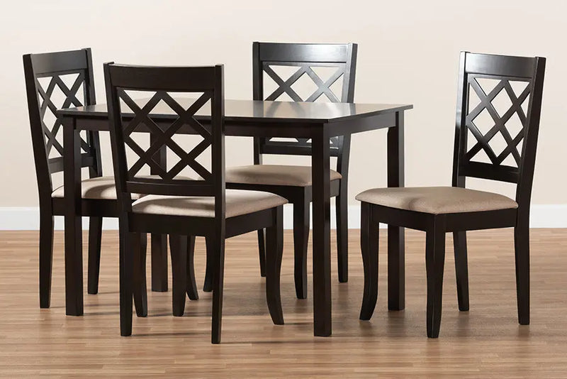 Concord Sand Fabric Upholstered Espresso Brown Finished 5pcs Wood Dining Set iHome Studio