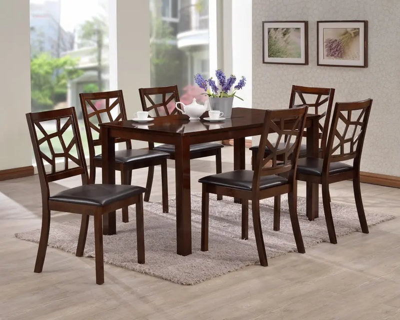 Conway Wood/Faux Leather 7pcs Dining Set iHome Studio