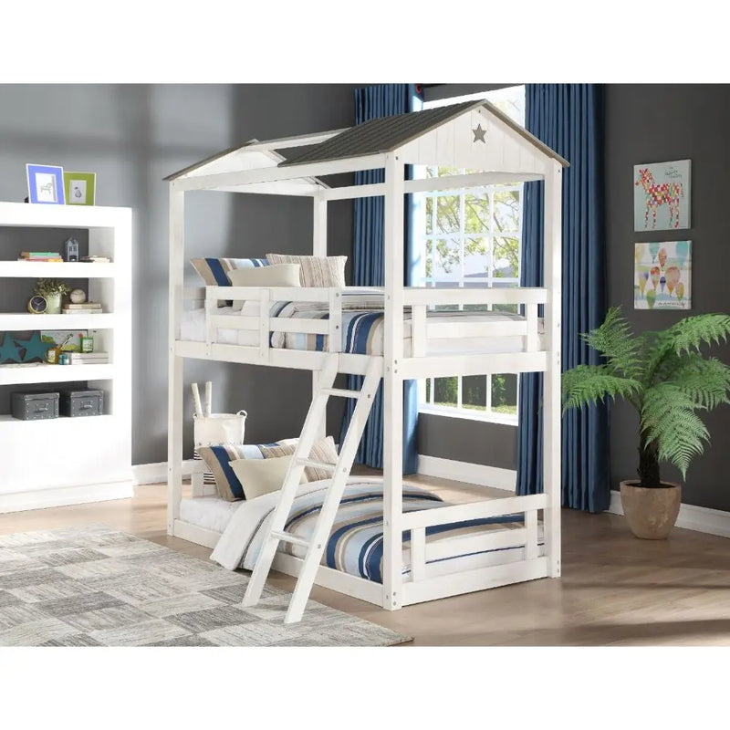 Cooper Cottage Twin/Twin Bunk Bed, Weathered White & Washed Gray iHome Studio
