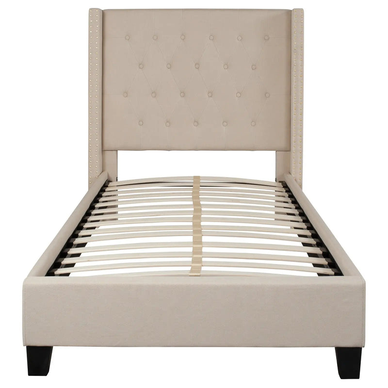 Darcy Tufted Upholstered Platform Bed, Beige (Twin) iHome Studio
