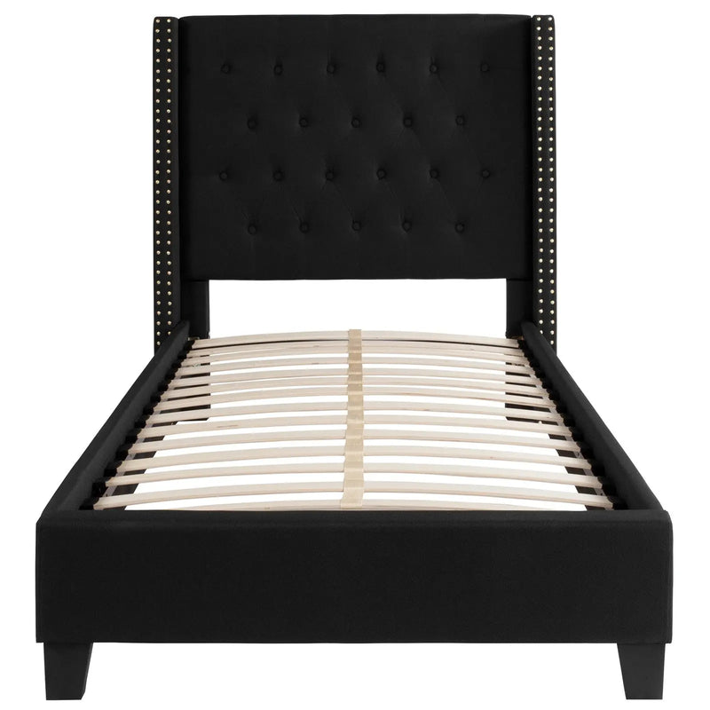 Darcy Tufted Upholstered Platform Bed, Black (Twin) iHome Studio