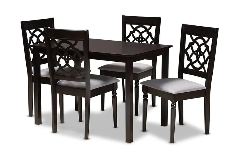Downey Grey Fabric Upholstered Espresso Brown Finished 5pcs Wood Dining Set iHome Studio