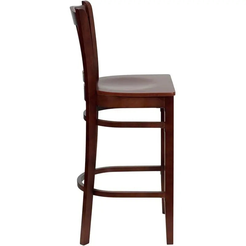 Dyersburg 30"H Wood Barstool Vertical Slat Back Mahogany Wood Seat iHome Studio
