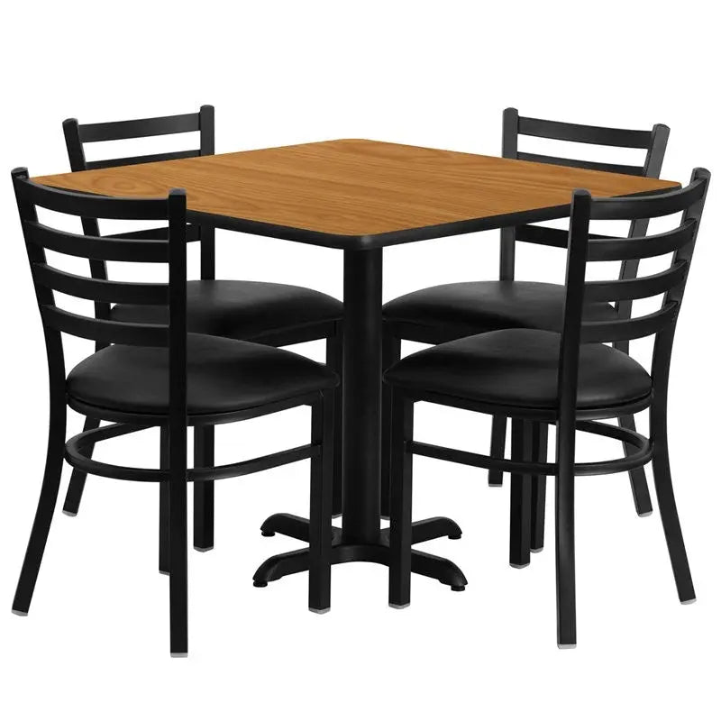 Dyersburg 5pcs Table Set Square 36" Natural Laminate X-Base, Black Metal Chairs iHome Studio