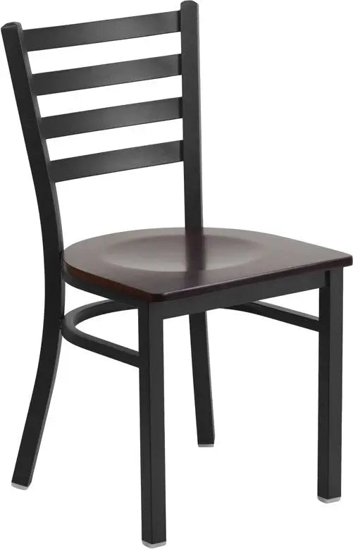 Dyersburg Metal Chair Black Full Ladder Back, Walnut Wood Seat iHome Studio