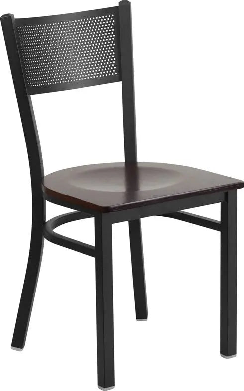 Dyersburg Metal Chair Black Grid Back, Walnut Wood Seat iHome Studio