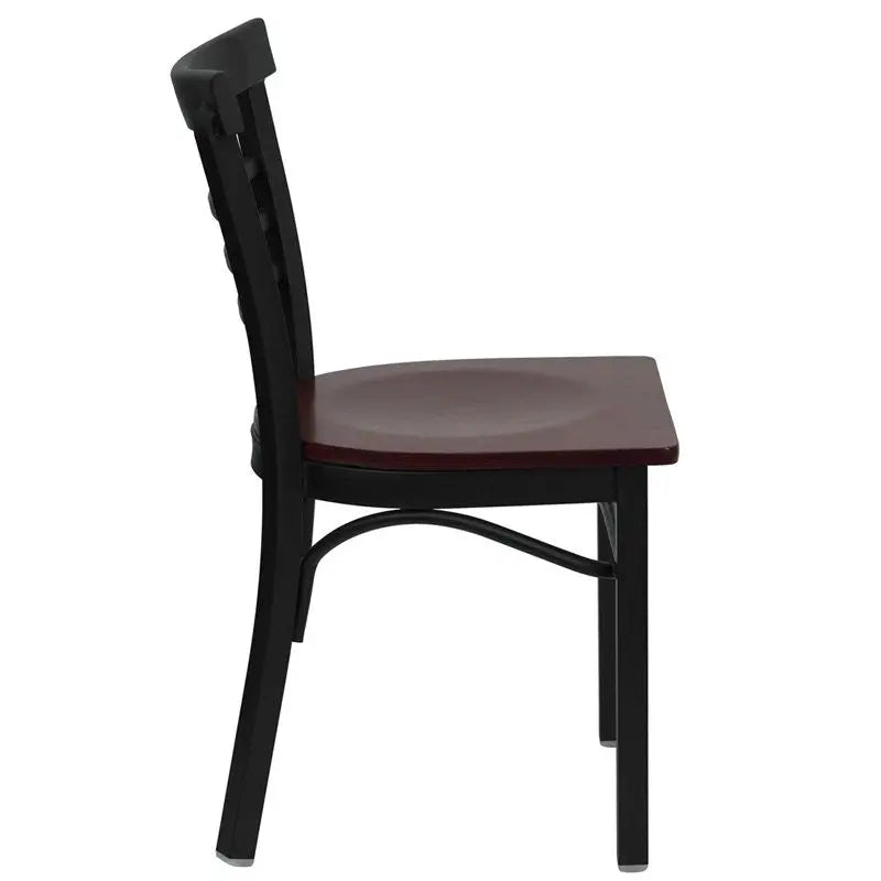 Dyersburg Metal Chair Black Ladder Back, Mahogany Wood Seat iHome Studio