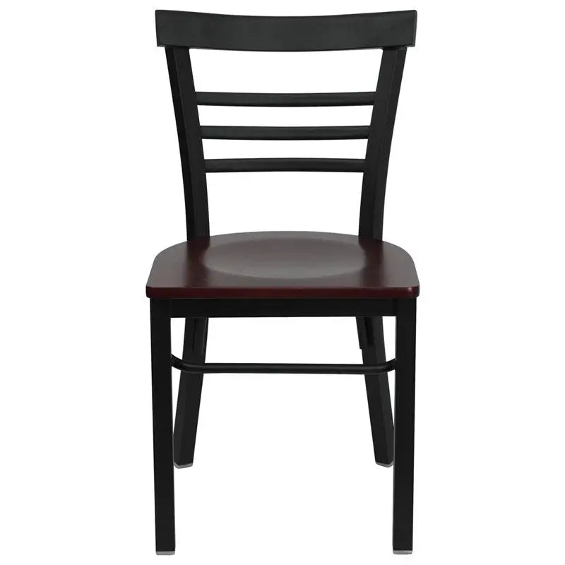 Dyersburg Metal Chair Black Ladder Back, Mahogany Wood Seat iHome Studio