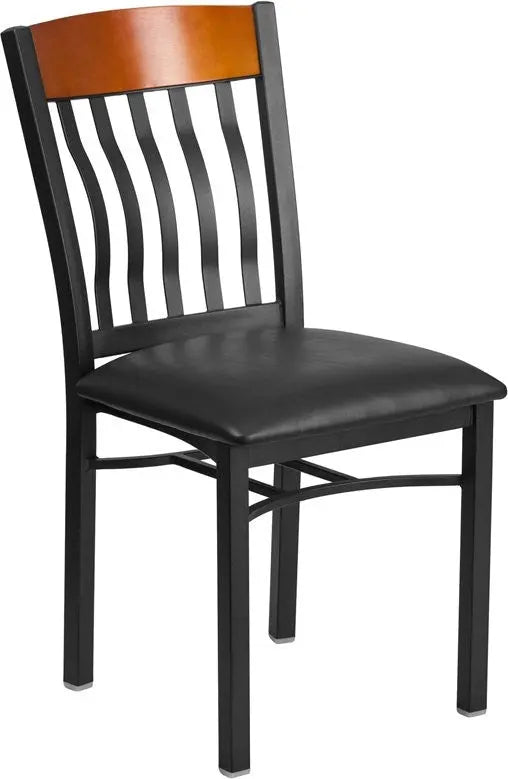 Dyersburg Metal Chair Vertical Back Black, Cherry Wood, Black Vinyl Seat iHome Studio