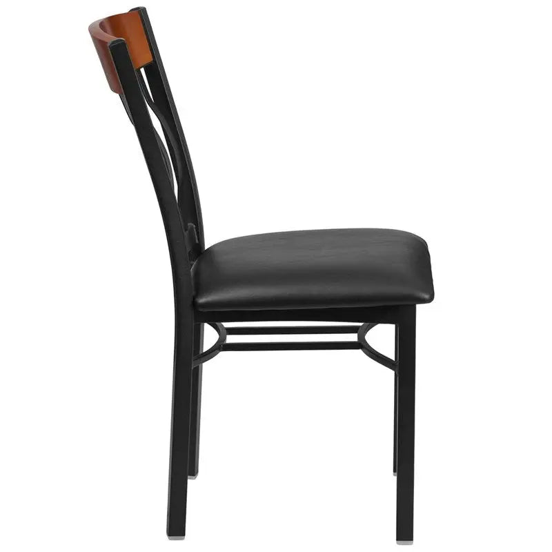 Dyersburg Metal Chair Vertical Back Black, Cherry Wood, Black Vinyl Seat iHome Studio