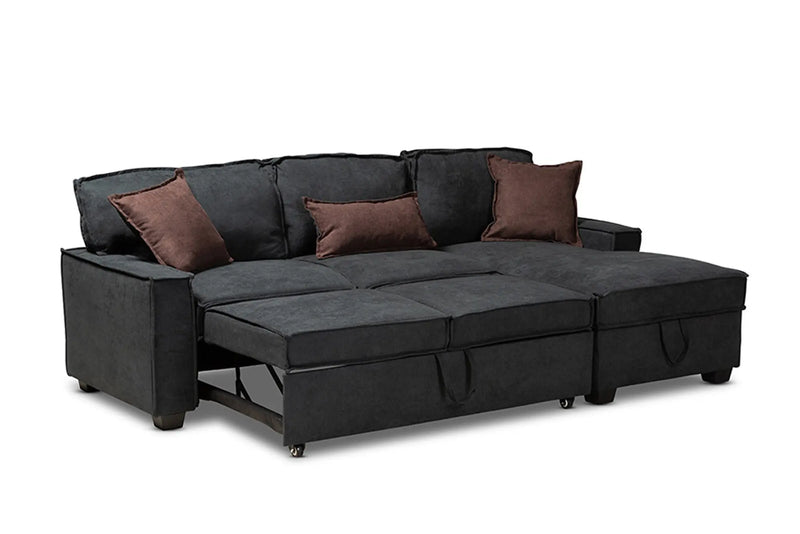 Emile Dark Grey Fabric Upholstered Right Facing Storage Sectional Sofa with Pull-Out Bed iHome Studio
