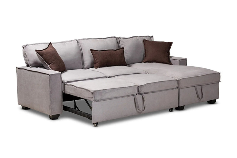 Emile Light Grey Fabric Upholstered Right Facing Storage Sectional Sofa with Pull-Out Bed iHome Studio