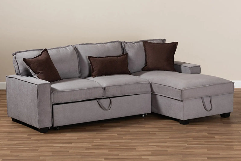 Emile Light Grey Fabric Upholstered Right Facing Storage Sectional Sofa with Pull-Out Bed iHome Studio